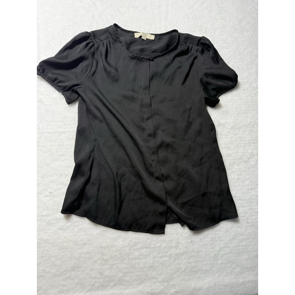 LOFT Women's Black Blouse Size Small Short Sleeve Pleated Career Top
